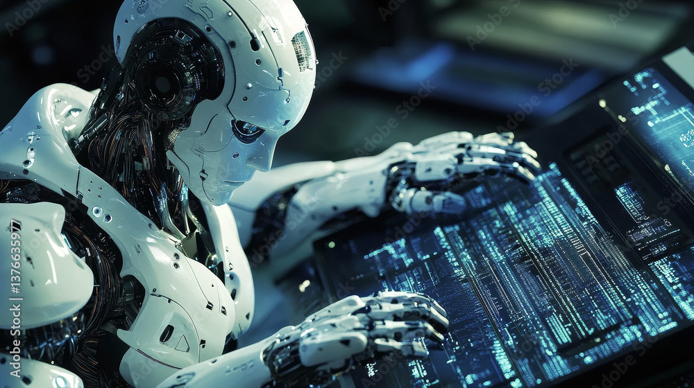Poster artificial intelligence. computer mind in technology of future. 3d illustration of an abstract digit