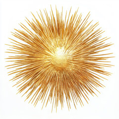 Fototapeta premium A golden spiky sphere with radiating lines on a white background in a close up detailed view
