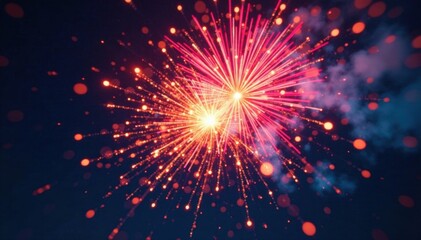 Obraz premium Colorful fireworks explosion in mid-air with intricate shape burst , stars , shapes, mid air