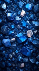 Close-Up of Blue Gemstones and Crystals on Dark Background

