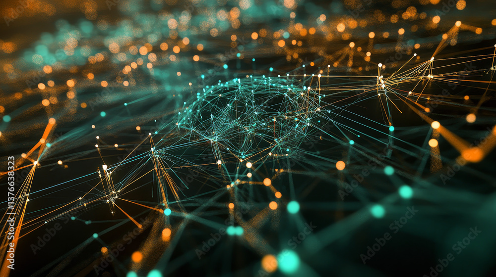 Fototapete internet technologies and neural network. 3d illustration of neural connections in artificial intell