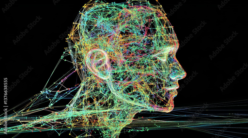Fototapete internet technologies and neural network. 3d illustration of neural connections in artificial intell