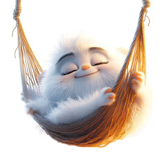 Fluffy 3D Cartoon Owl Relaxing on Glowing HA Isolated on Transparent Background