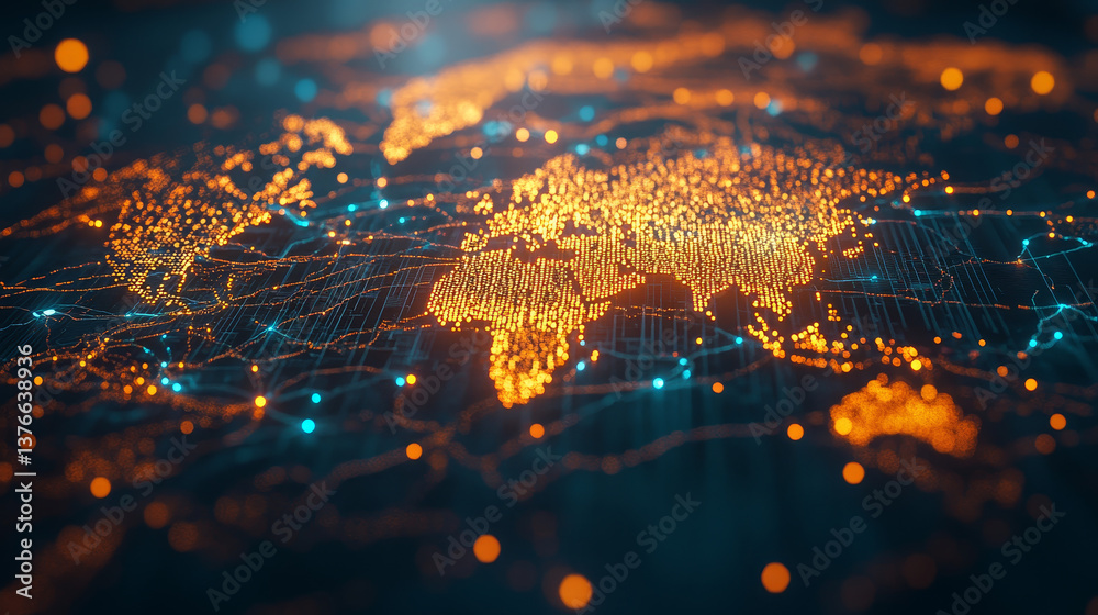 Poster artificial intelligence. big data core. neon light pulses. abstract concept of nerve endings in comp