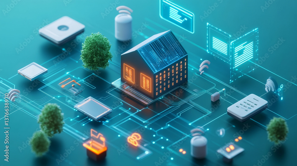 Poster artificial intelligence and wireless technology. global digital network. internet data security. 3d 