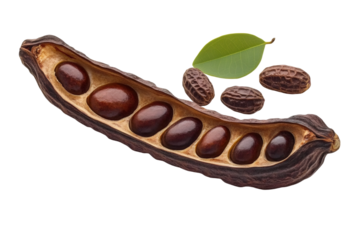 ripe carob pod with isolated on transparent background png