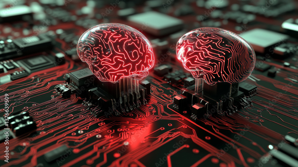 Poster artificial intelligence in the global network. digital technologies of the future. computer mind con