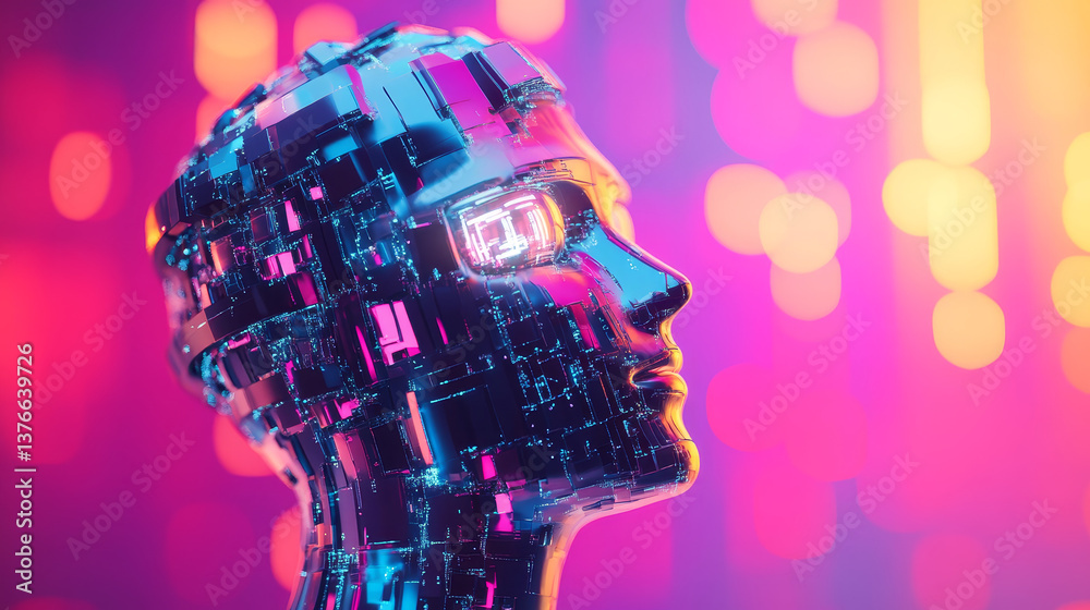 Poster artificial intelligence in the global network. digital technologies of the future. computer mind con
