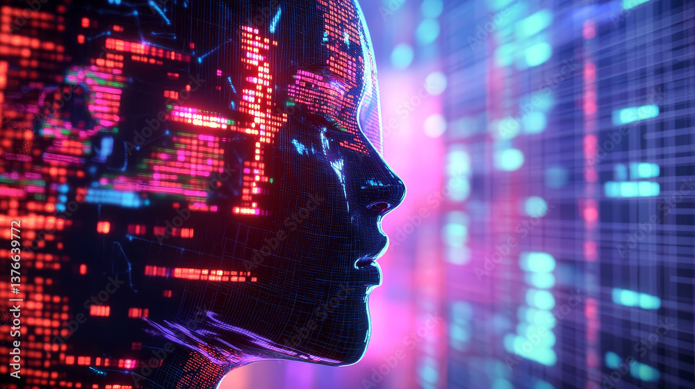 Poster artificial intelligence in the global network. digital technologies of the future. computer mind con