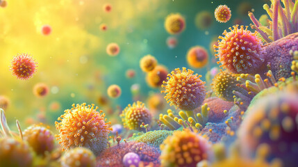 Viral infection. Allergy. Allergic reaction. Mucosal irritation. Pollen, dust 3D illustration. Immune defense