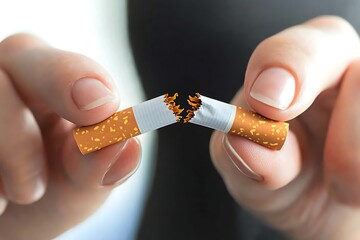 Woman breaks cigarette with quits smoking. (1)