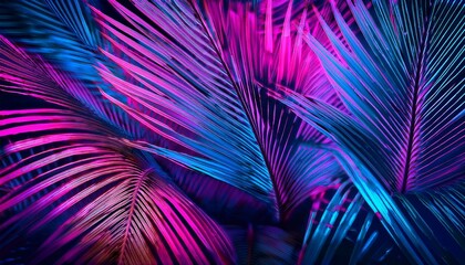 tropical palm leaf background neon glow color toned
