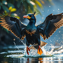 Cormorant Mid-Dive: Stunning Macro Photography of Intense Focus and Explosive Water Splash