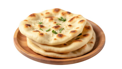 Delicious Homemade Naan Bread on Wooden Plate
