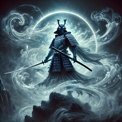 Ethereal Samurai Surrounded by Mystical Energy