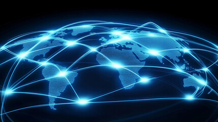 Obraz premium Best Internet Concept of global business. Globe, glowing lines on technological background. Wi-Fi, rays, symbols Internet, 3D illustration