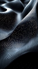 Abstract Black Fabric with Rippling Waves and Light Dots

