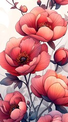 Red and Pink Peonies in Full Bloom on a Soft Background

