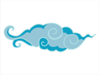Tibetan sky. Blue Asian cloud with moon, sun and stars. Japanese Korean Chinese cloud style. Asian traditional ornaments. Vector illustration