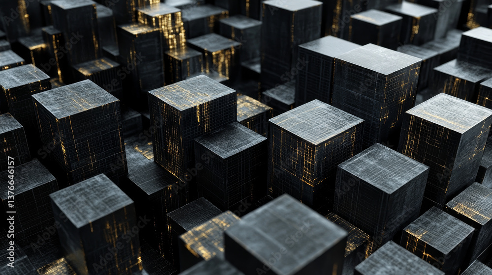 Poster blockchain technology. information blocks form a decentralized global database structure. 3d illustr