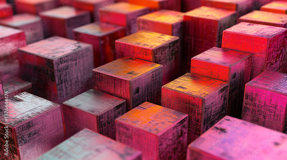 Poster blockchain technology. information blocks form a decentralized global database structure. 3d illustr