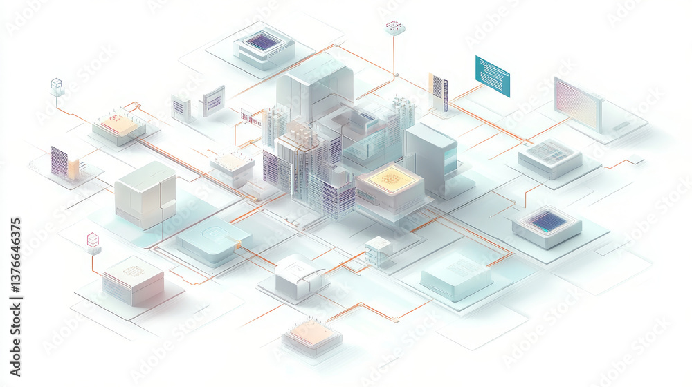 Poster info blocks, direction of data transfer. big data array in blockchain concept. 3d illustration hi-te