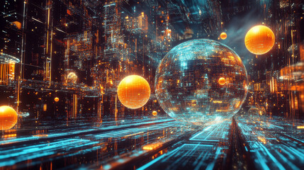 Electrical impulse of neural networks. High-tech nano material. 3d illustration of abstract cyberspace