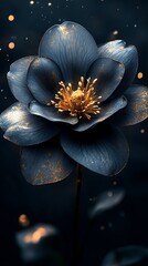 Striking Blue Lotus With Golden Stamens And Glowing Particles

