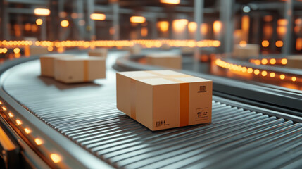 A logistics hub bustling with activity as parcels move along a conveyor belt, showcasing the efficiency of modern supply chain operations.