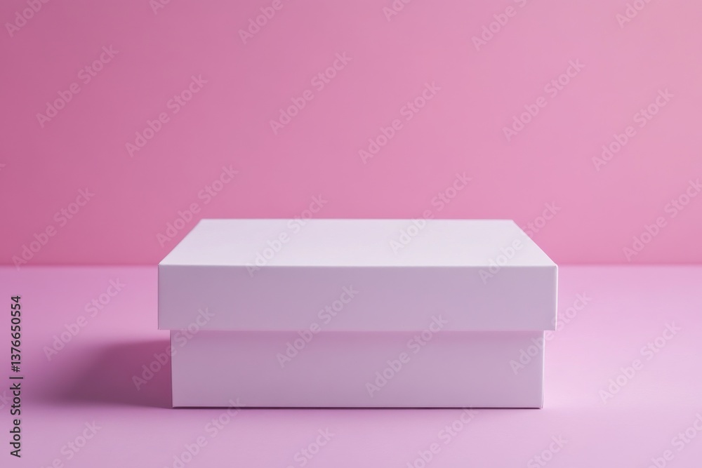 Poster Minimalist white box on a pink surface with soft lighting creates an aesthetically pleasing visual effect for product presentation and design