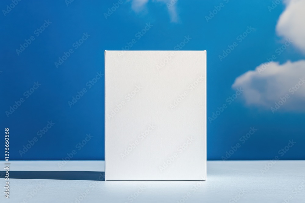 Aufkleber white box placed on a light surface with blue sky and clouds in the background