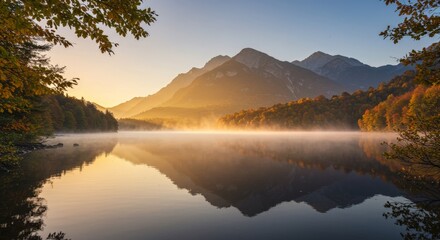 Autumn Sunrise Mountain Lake Reflection