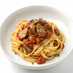 Pasta Bolognese on a White Plate