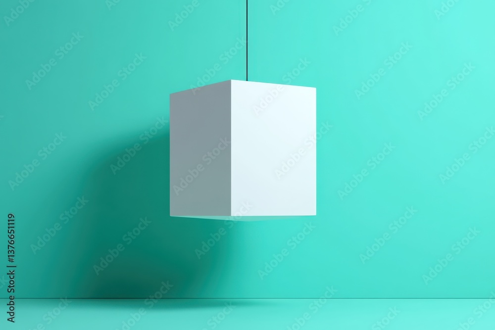 Aufkleber minimalist white cube suspended against a vibrant turquoise backdrop in a modern artistic display