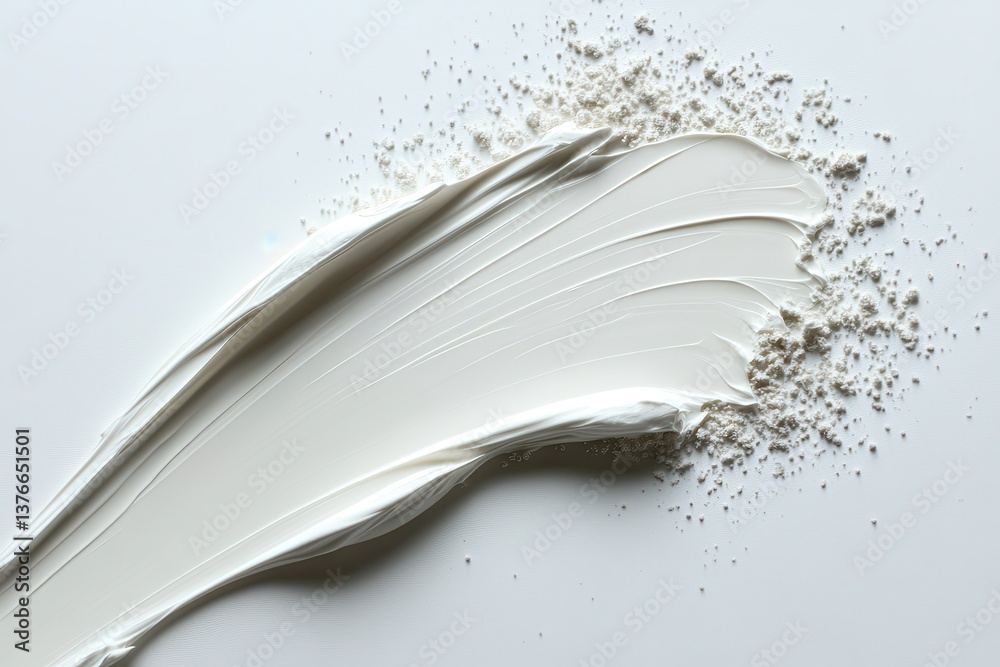 Poster creamy white mixture spread on a surface with fine powder scattered around showcasing texture and qu