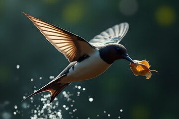 Fototapeta premium Majestic Swallow Mid-Dive: Stunning 8K Photorealistic Cinematic Composition with Hyper-Detailed Textures and Dynamic Lighting