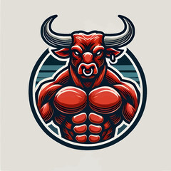 Vector illustration of a bold bull fighter mascot logo in a sticker style, perfect for branding, sports teams, or merchandise with a strong, dynamic design.