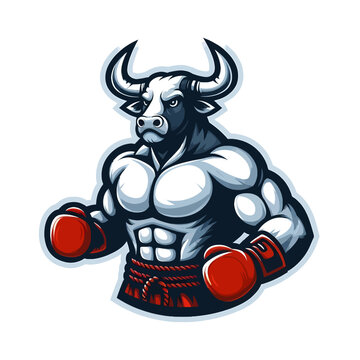 Illustration vectorielle d'un logo de mascotte de combattant de taureaux audacieux en style autocollant, parfait pour le branding, les &eacute;quipes sportives ou les produits avec un design fort et dynamiqu