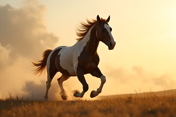 Fototapeta premium Wild Horse Thunder: Ultra-HD High-Speed Photography of Muscular Stallion in Dramatic Nature Documentary Style