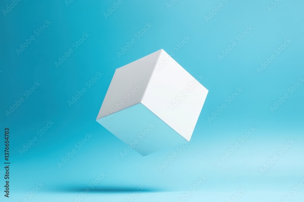 Poster White cube floating against a bright blue background in a minimalist setting showcasing modern design aesthetics