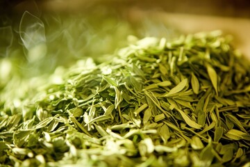 Dry and aromatic herbs prepared for culinary use in a rustic kitchen setting during the daytime