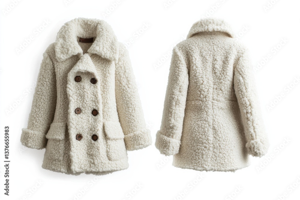 Aufkleber soft white fleece coat displayed from front and back views on a neutral background, perfect for wint