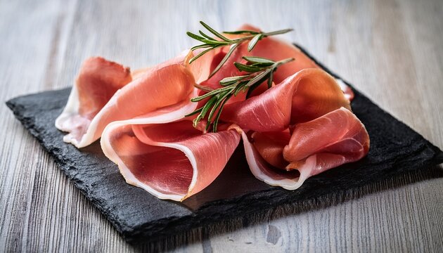 italian prosciutto crudo or jamon with rosemary raw ham