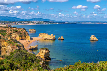 Fototapeta premium Golden rocks the Algarve coast Lagos Portugal Praia Dona Ana beach