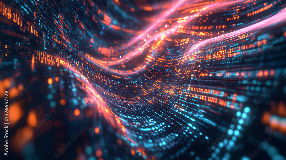Poster coding synthetic dna helix. nanotechnology and medical research. stream of binary code in cyberspace