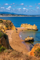 Praia Dona Ana beach Lagos, The Algarve, Portugal with golden sand and blue sea