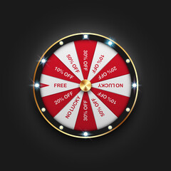 Luxury spinning fortune wheel, lucky roulette, online promotion events, vector illustration