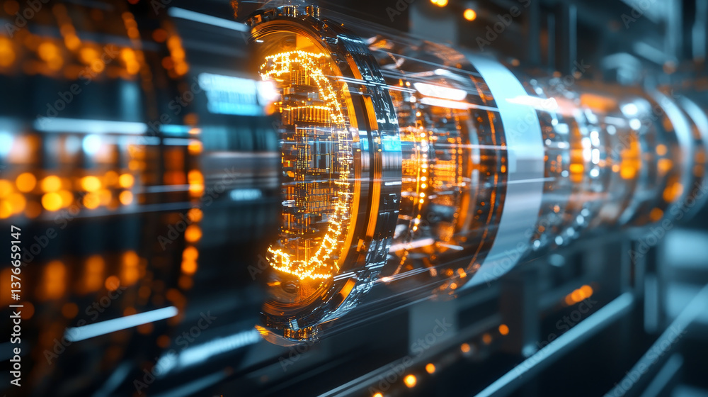 Poster information blocks in the data stream. big data concept. quantum computer. nanotechnology of the fut