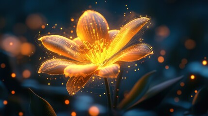 digital flower art, a neon yellow flower blooms in a digital world, signaling the futuristic cyber spring with space for text