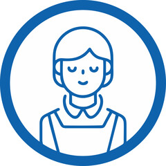 person with short hair and an apron, worker, possibly in housekeeping or cleaning services